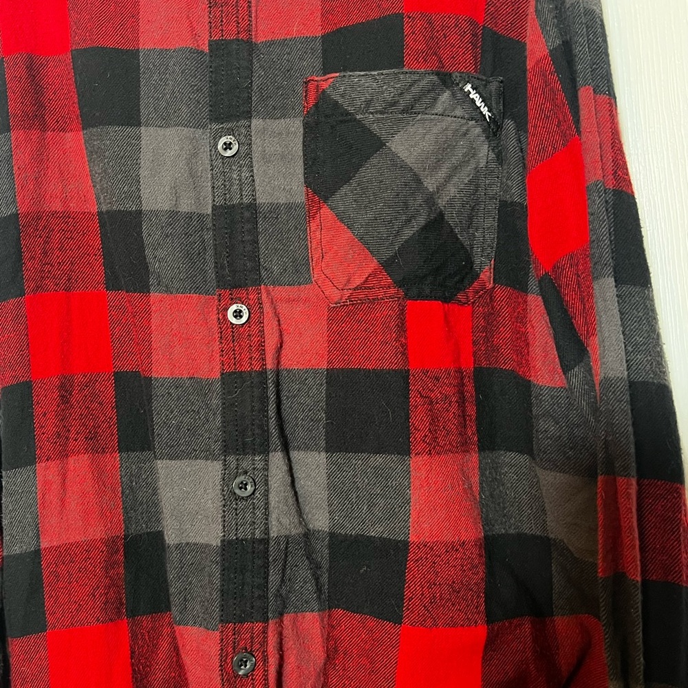 Tony Hawk Flannel Shirt Red/Black/Gray Plaid Long Sleeve Button Down - Picture 2 of 7